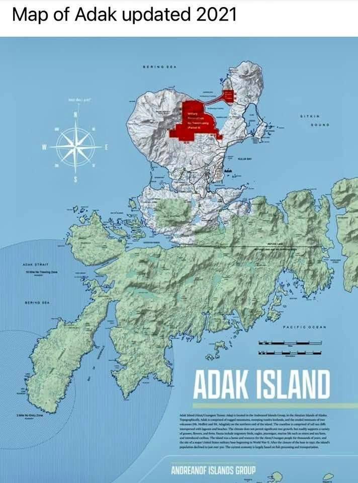 Map of Adak Island, Andreanof Islands Group, Aleutian chain